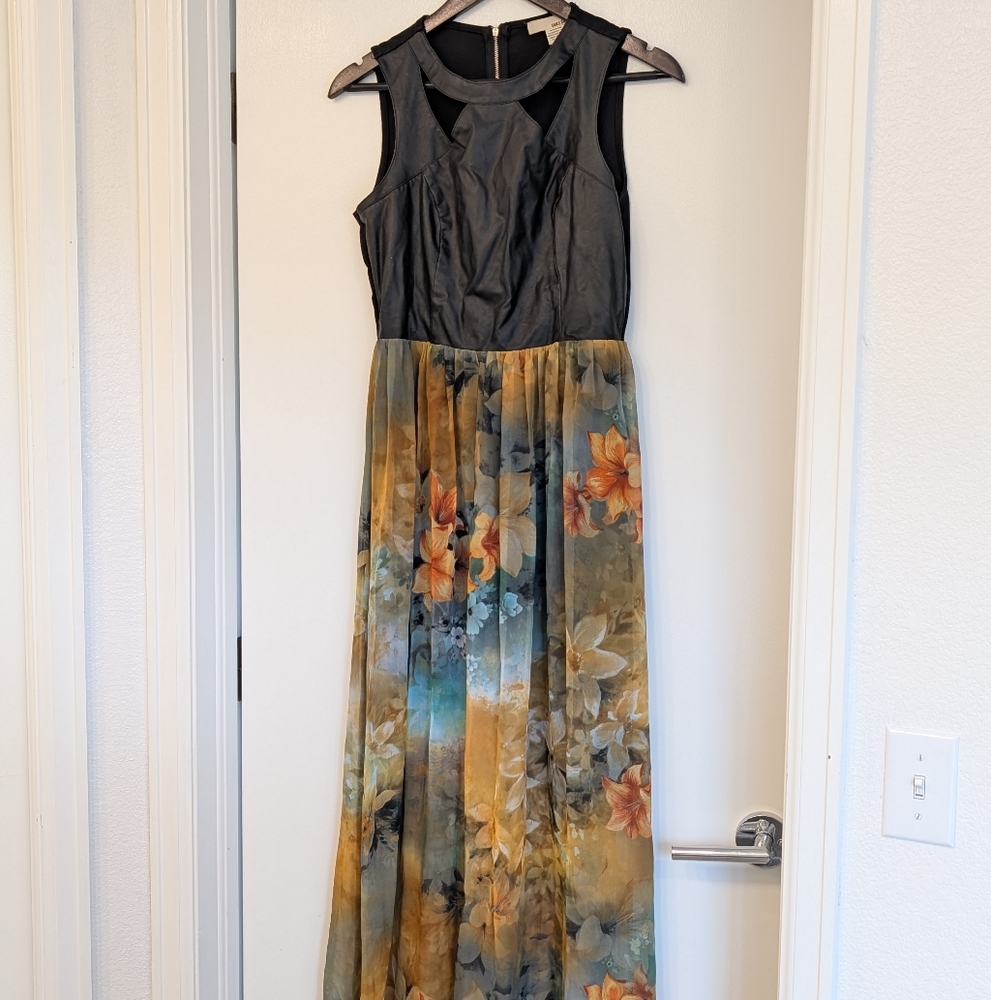 Sans Souci Black and Gold Halter Maxi Dress
